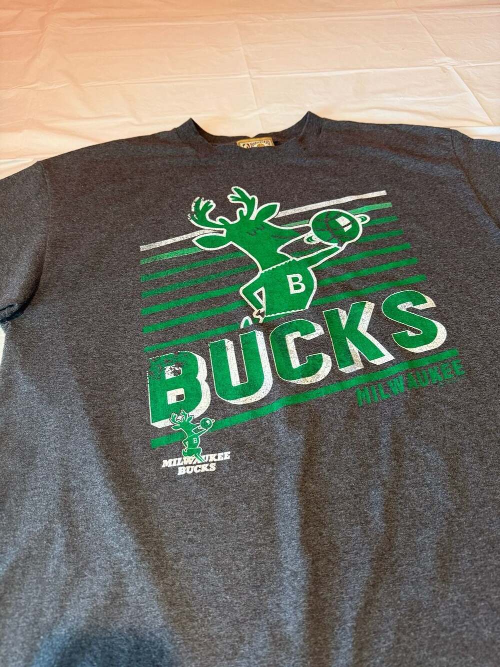 Milwaukee Bucks Hardwood Classics Heather Gray Vintage Style Logo T-Shirt XL